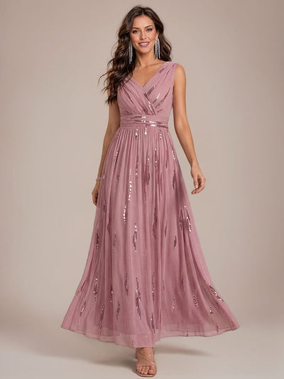 Draped Sequin Tulle Sleeveless Maxi Dress