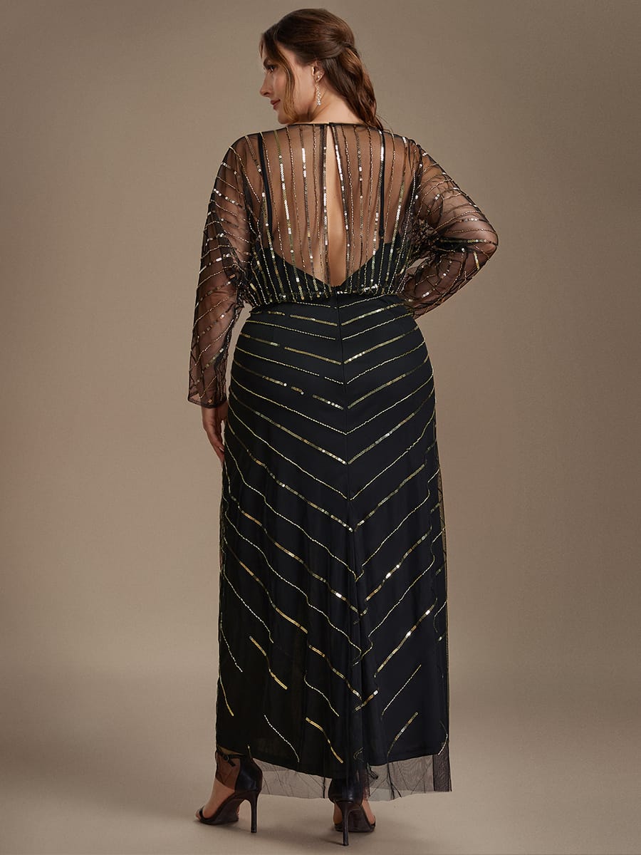 Tulle Batwing Sleeve Sheath Dress #color_Black & Gold