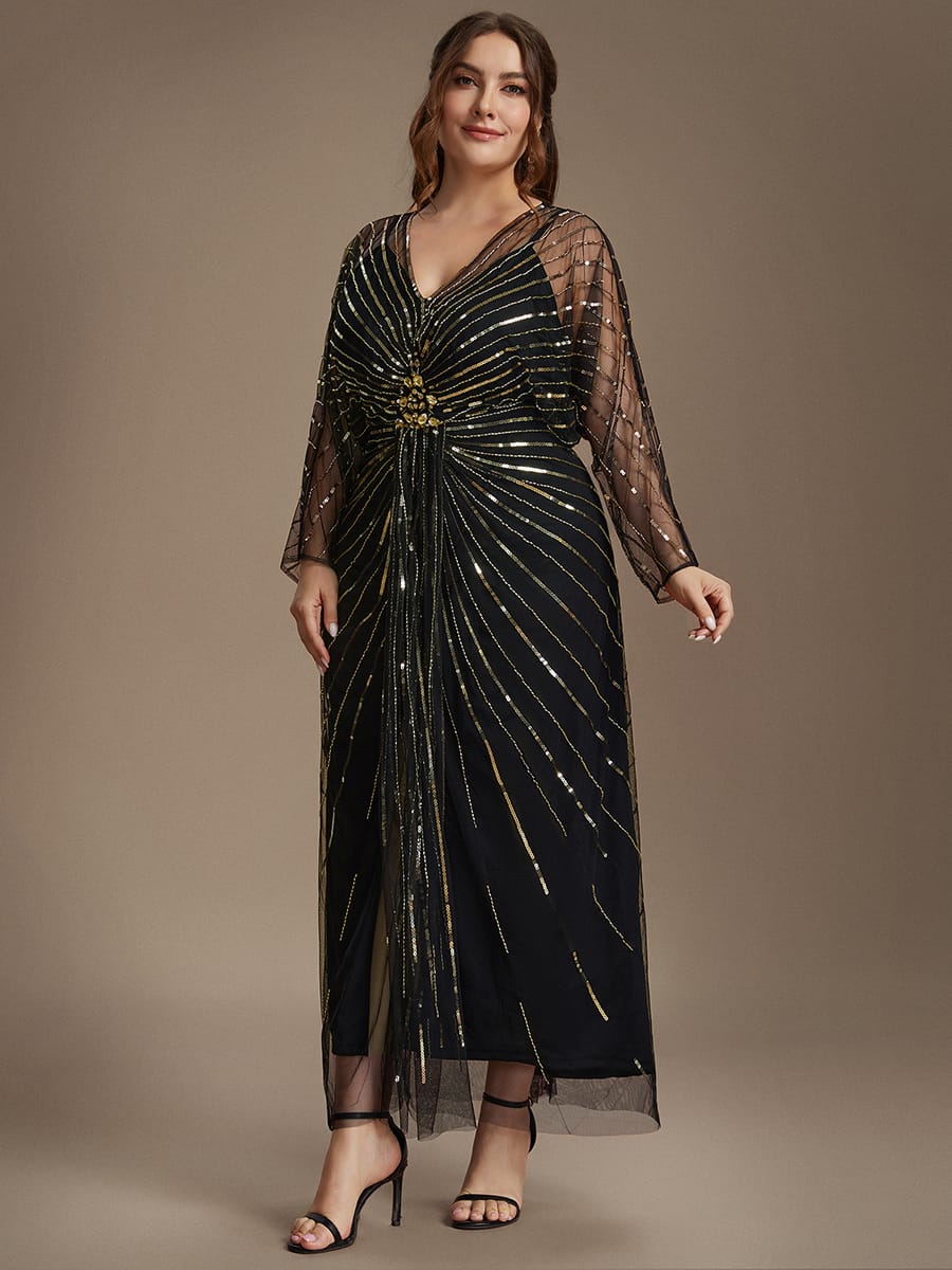Tulle Batwing Sleeve Sheath Dress #color_Black & Gold