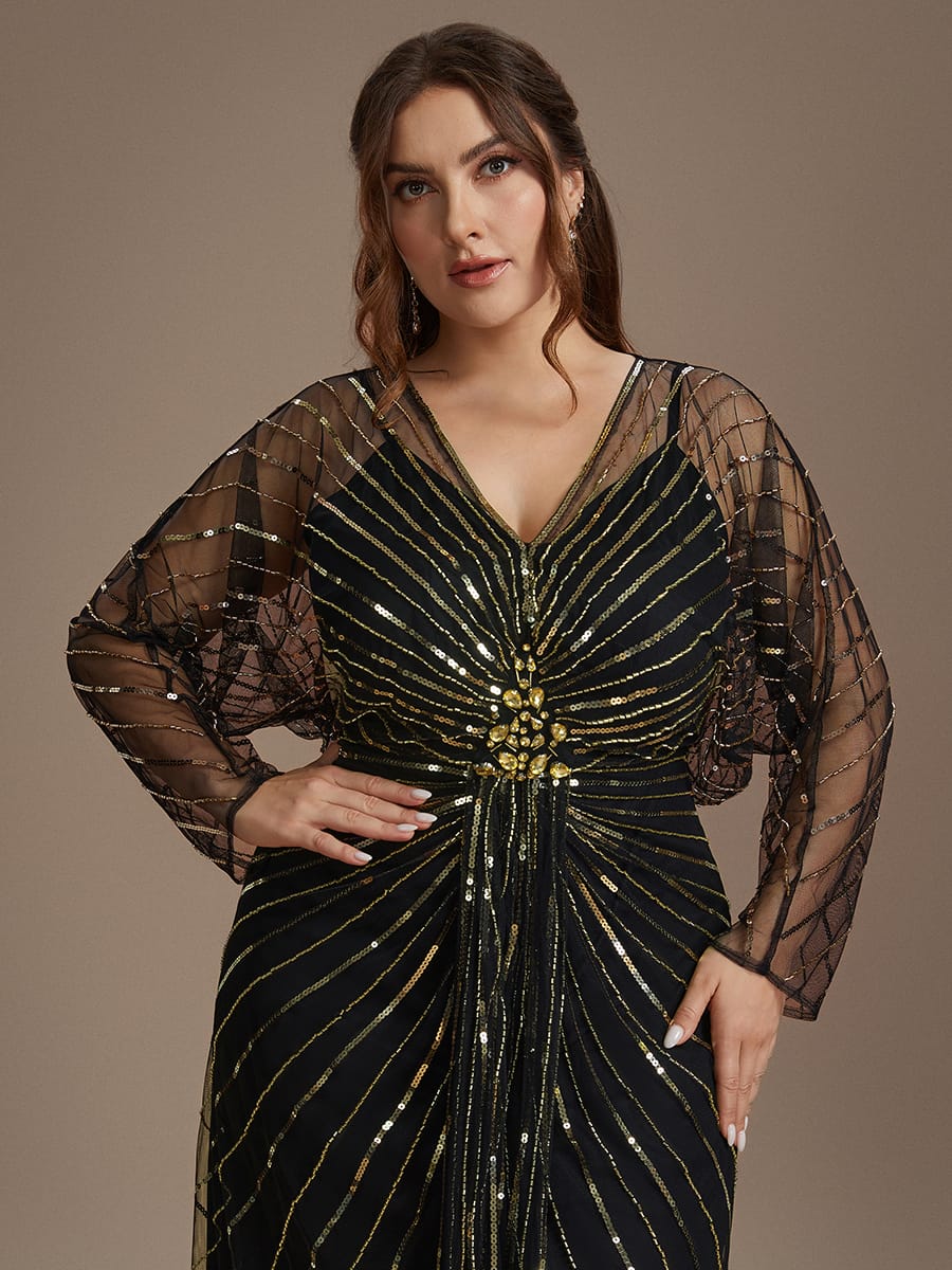 Tulle Batwing Sleeve Sheath Dress #color_Black & Gold