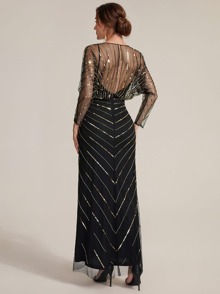 Tulle Batwing Sleeve Sheath Dress #color_Black & Gold