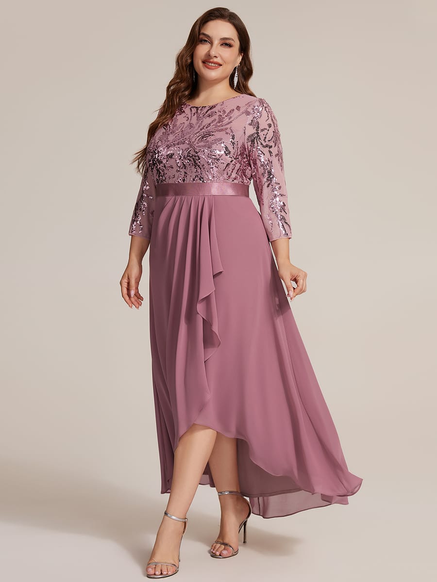 Sequin Fitted Sleeve Asymmetrical Silhouette Dress #color_Purple Orchid