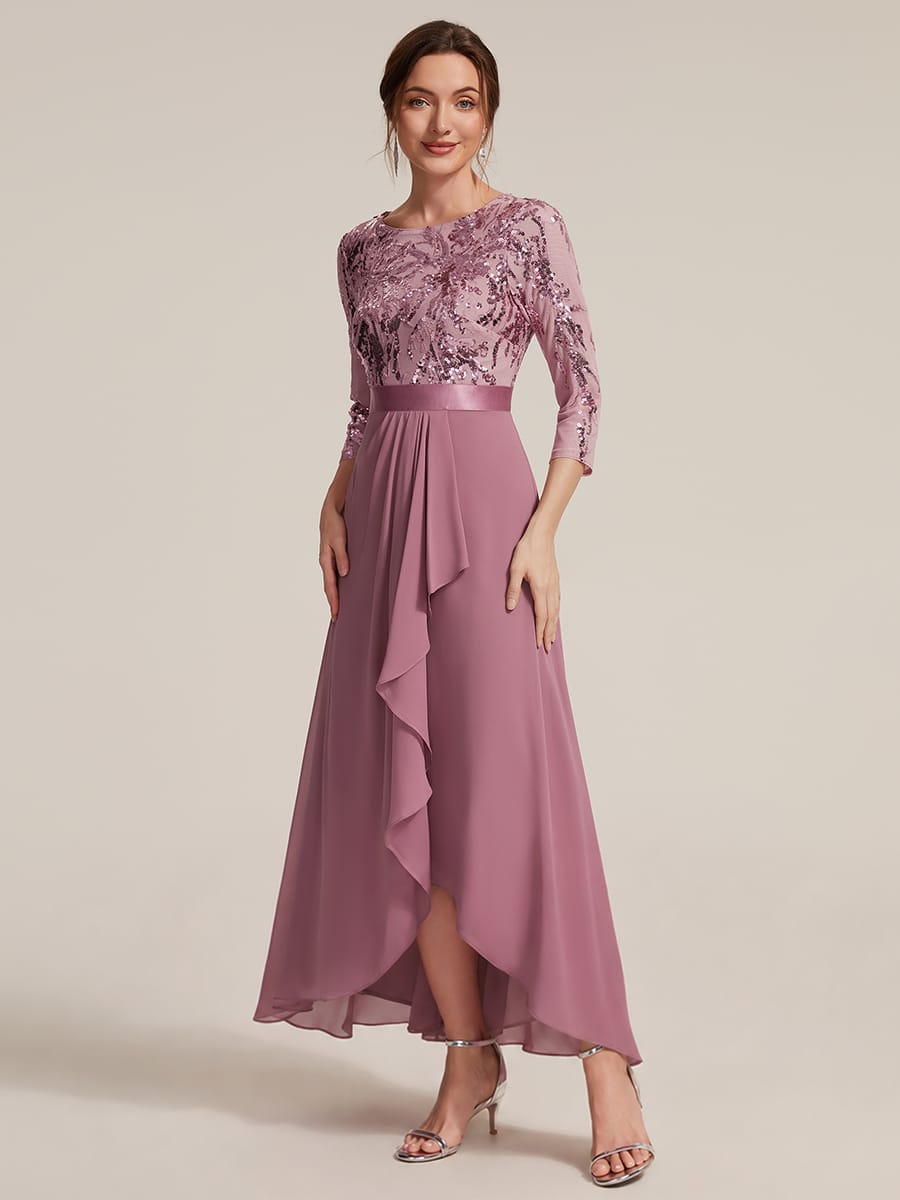Sequin Fitted Sleeve Asymmetrical Silhouette Dress #color_Purple Orchid