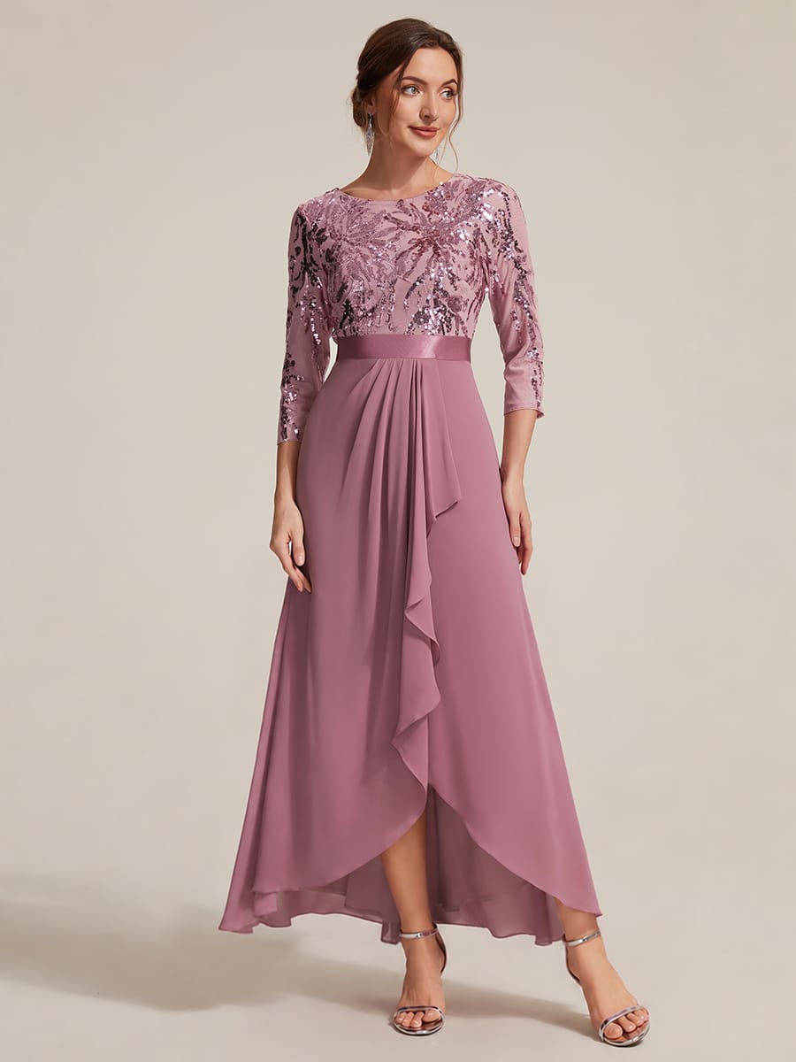 Sequin Fitted Sleeve Asymmetrical Silhouette Dress #color_Purple Orchid