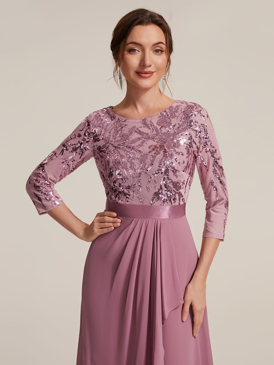 Sequin Fitted Sleeve Asymmetrical Silhouette Dress #color_Purple Orchid