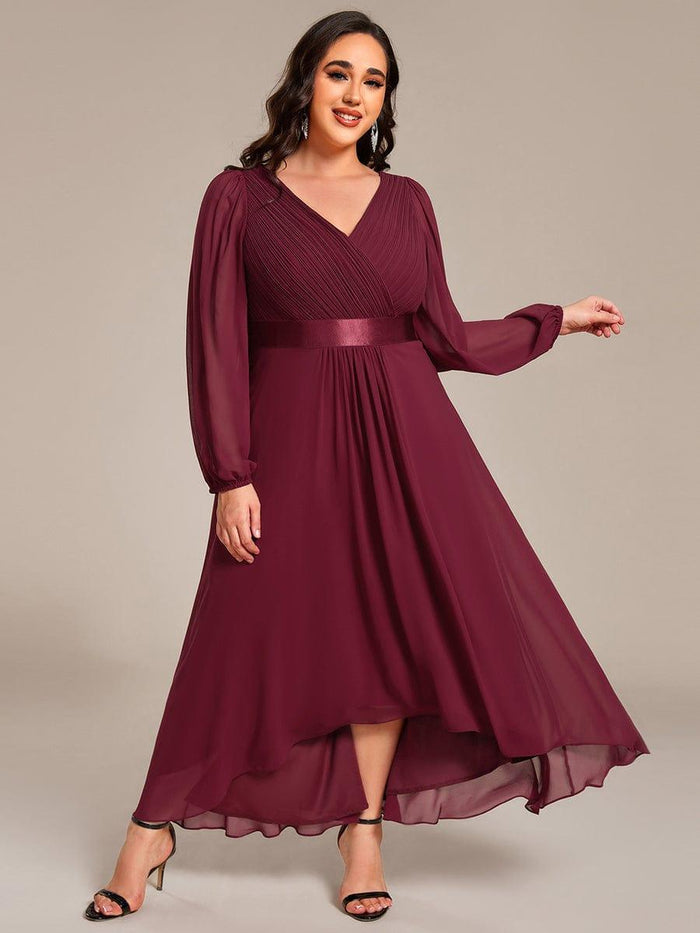 Empire Waist Long Sleeve Chiffon Midi Evening Dress