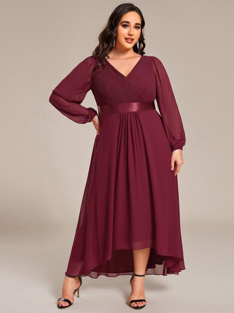 Empire Waist Long Sleeve Chiffon Midi Evening Dress