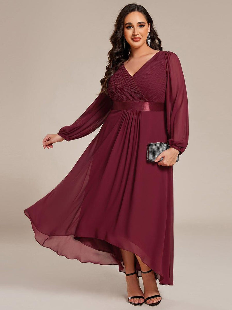 Empire Waist Long Sleeve Chiffon Midi Evening Dress