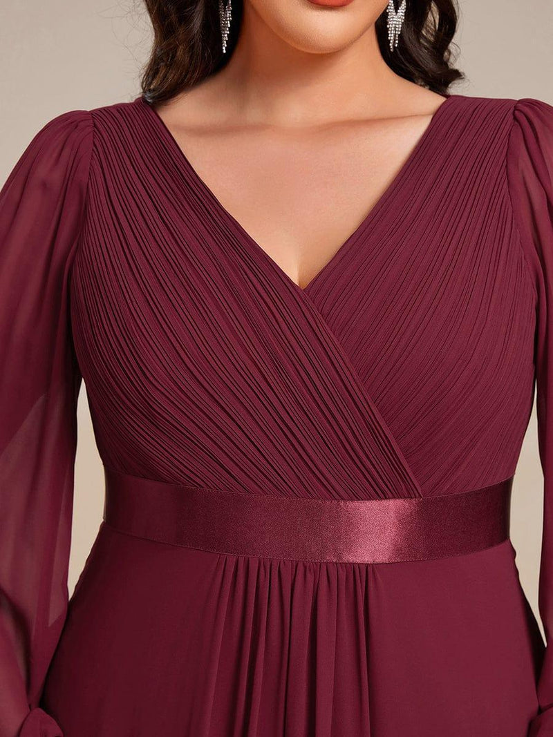 Empire Waist Long Sleeve Chiffon Midi Evening Dress