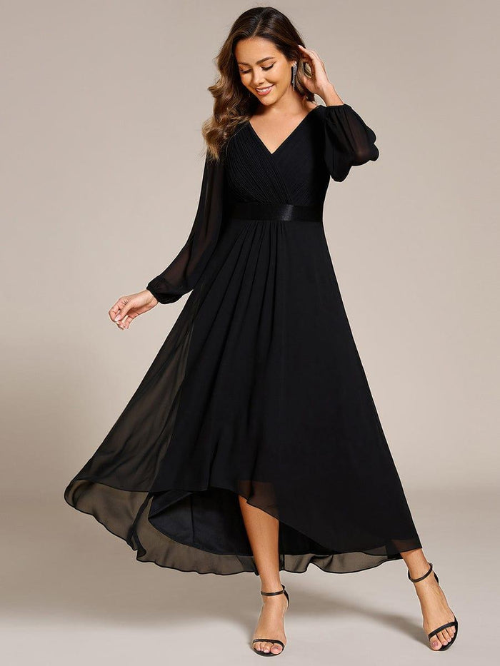 Empire Waist Long Sleeve Chiffon Midi Evening Dress