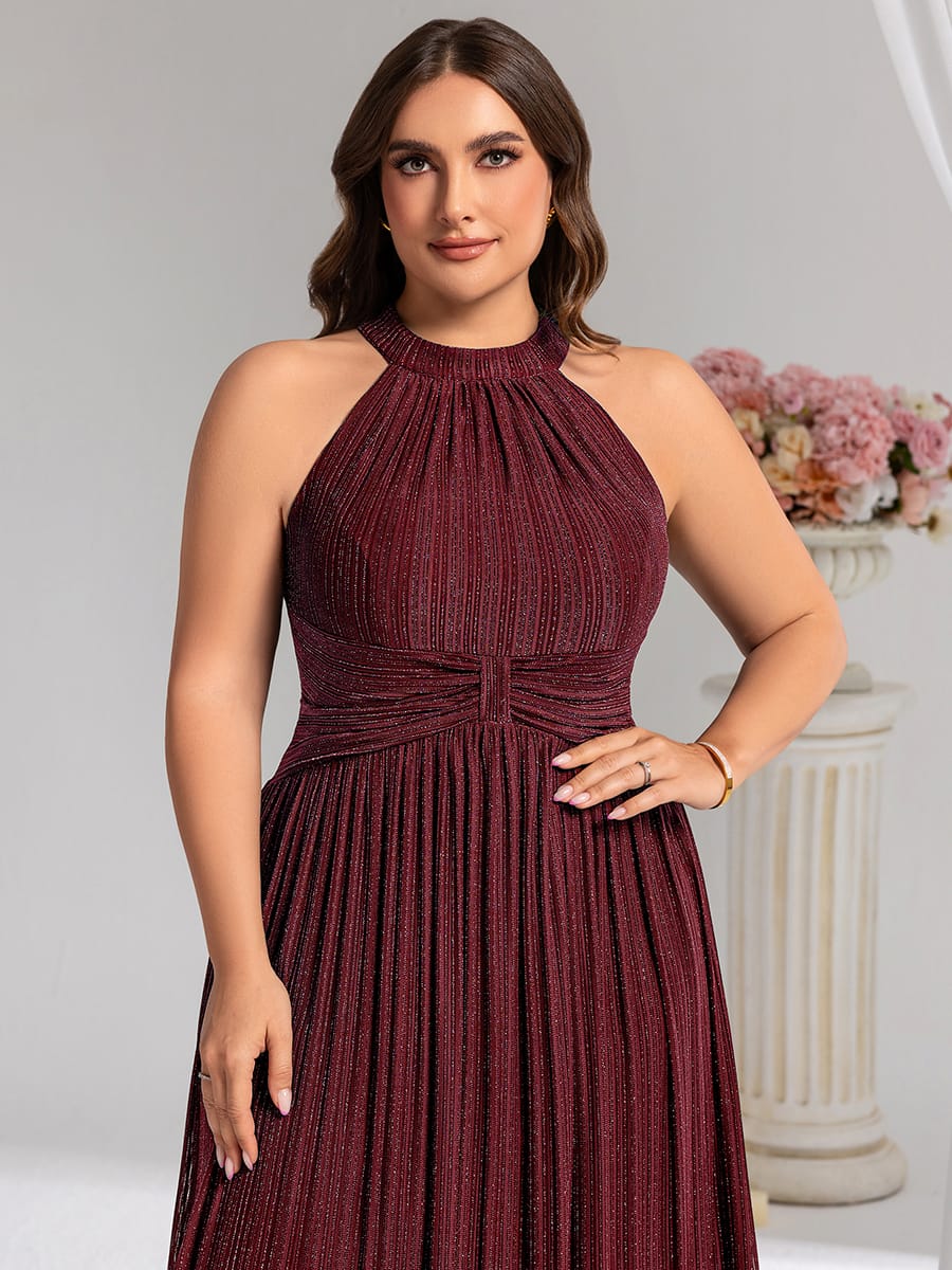 Sparkle Halter Neck Formal Evening Dress with A-line Silhouette #color_Burgundy