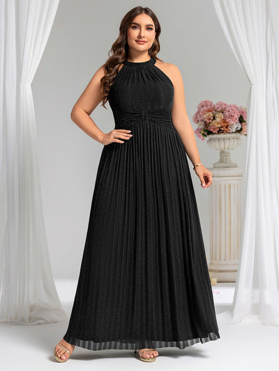 Sparkle Halter Neck Formal Evening Dress with A-line Silhouette #color_Black