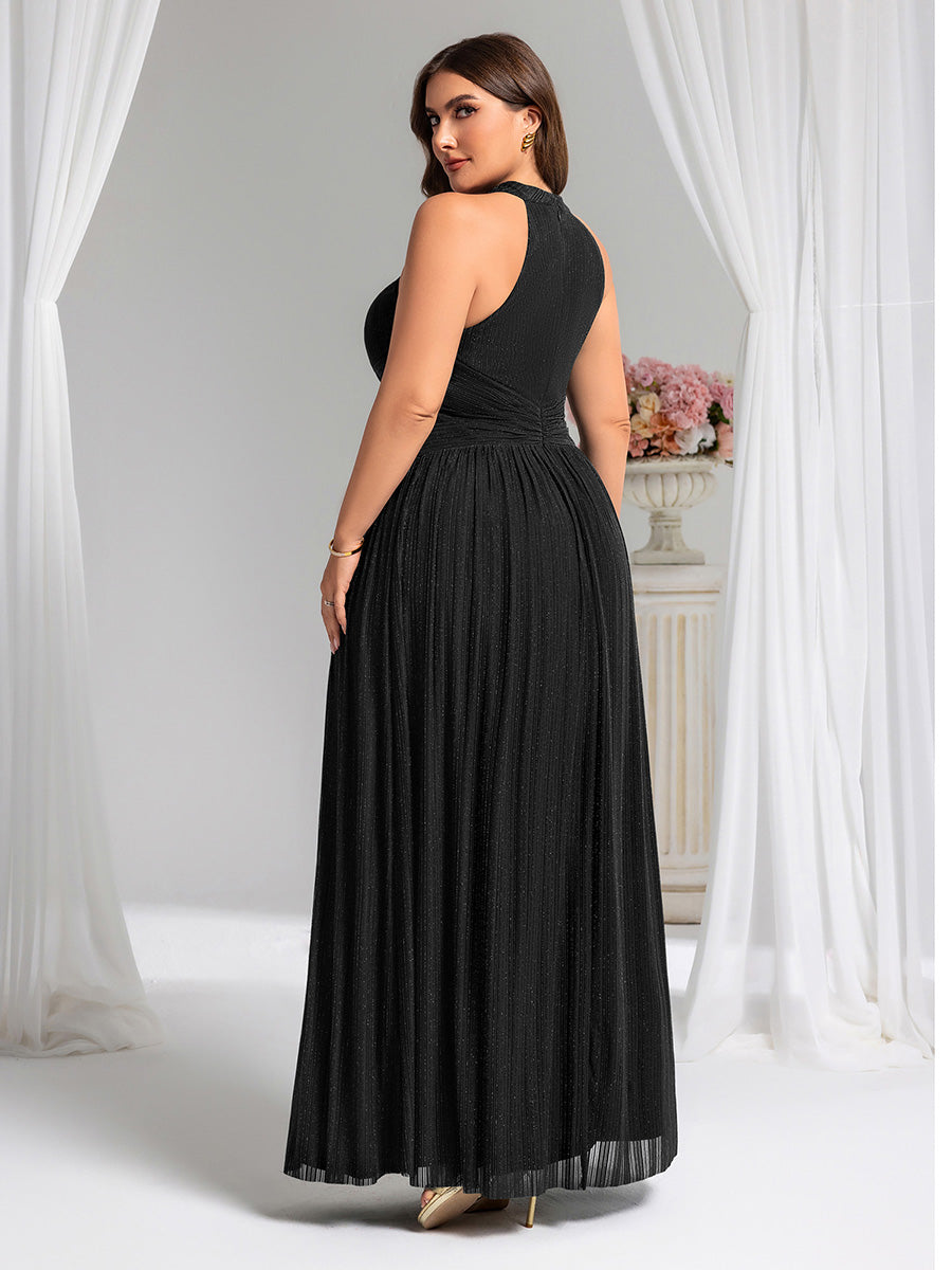 Sparkle Halter Neck Formal Evening Dress with A-line Silhouette #color_Black