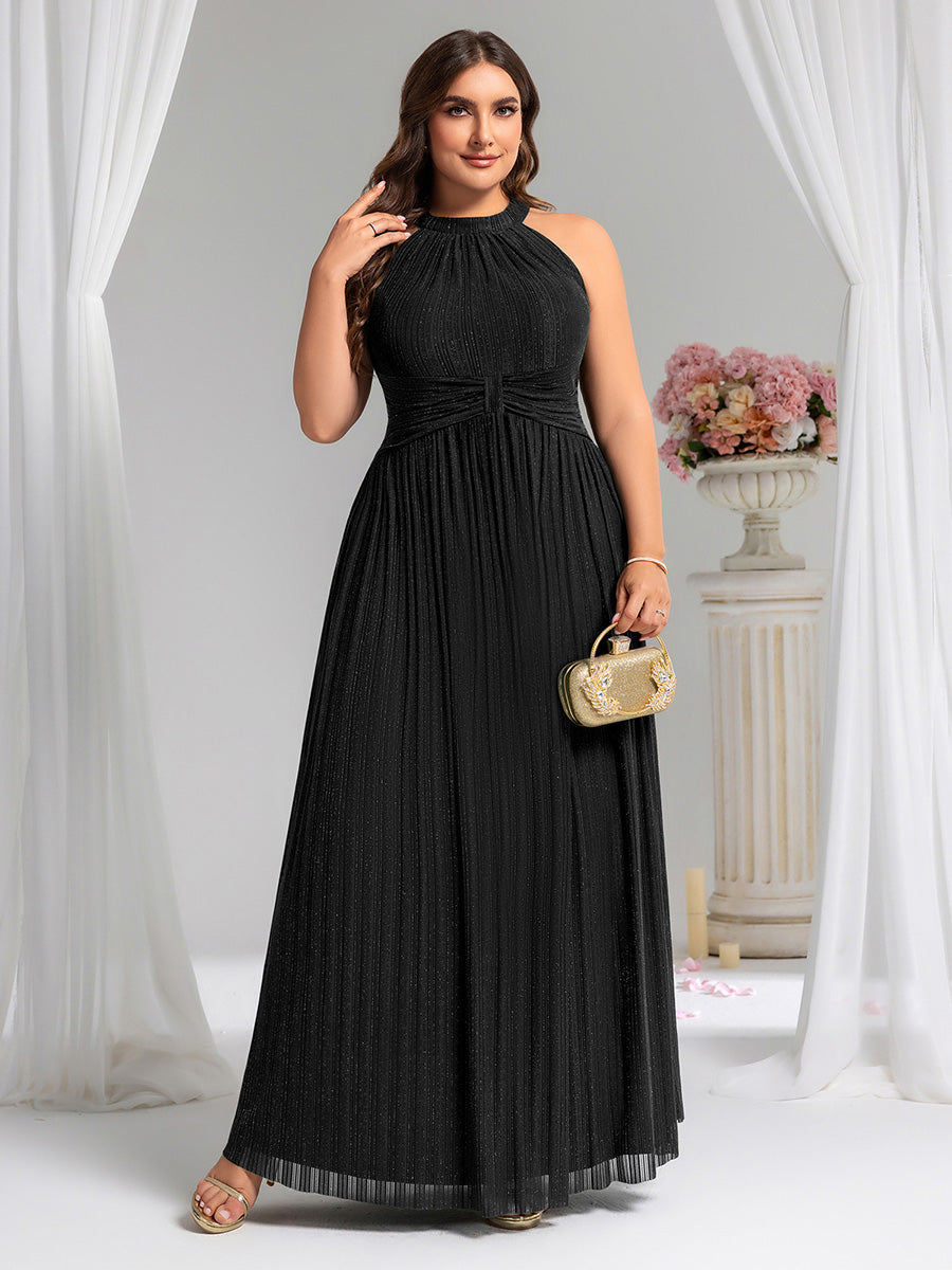 Sparkle Halter Neck Formal Evening Dress with A-line Silhouette #color_Black