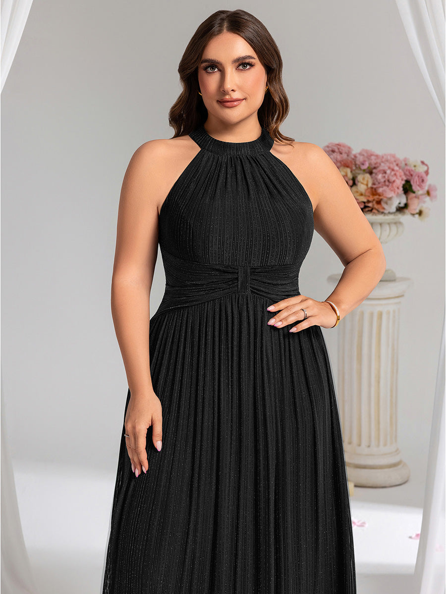 Sparkle Halter Neck Formal Evening Dress with A-line Silhouette #color_Black