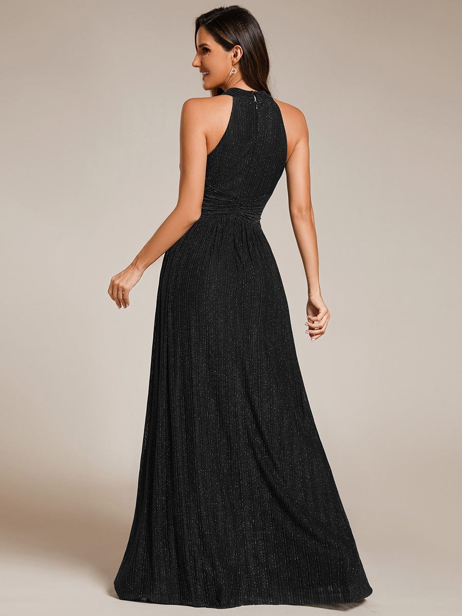 Sparkle Halter Neck Formal Evening Dress with A-line Silhouette #color_Black