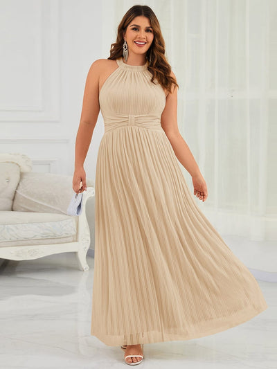 Sparkle Halter Neck Formal Evening Dress with A-line Silhouette #color_Champagne