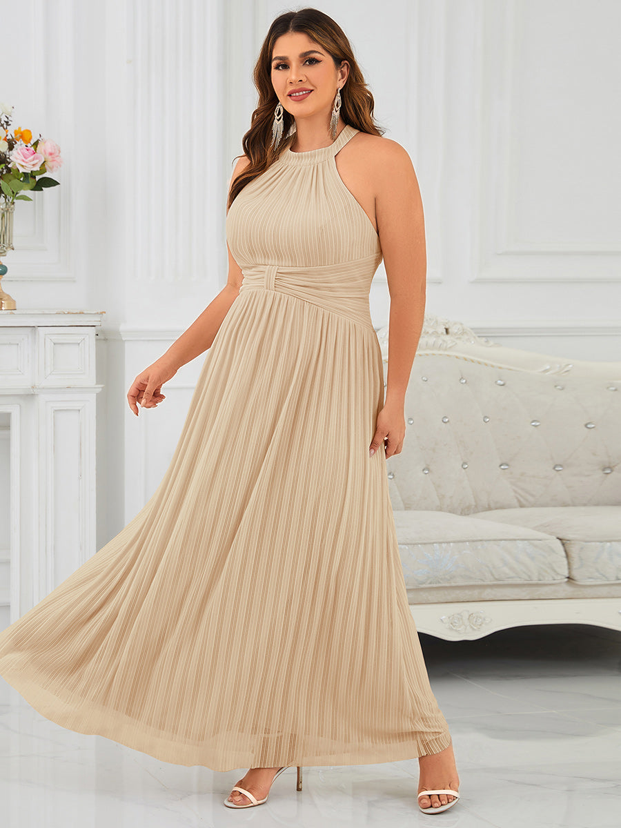 Sparkle Halter Neck Formal Evening Dress with A-line Silhouette #color_Champagne