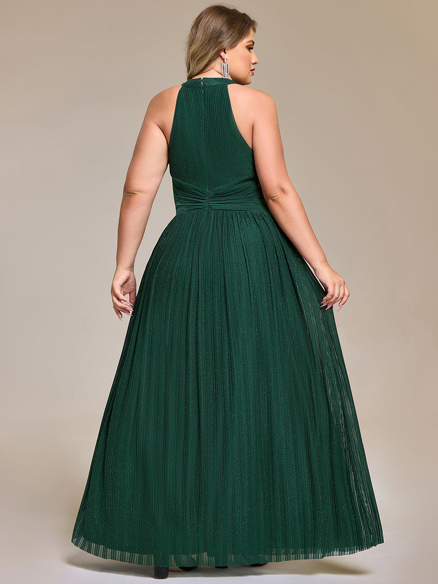 Sparkle Halter Neck Formal Evening Dress with A-line Silhouette #color_Dark Green