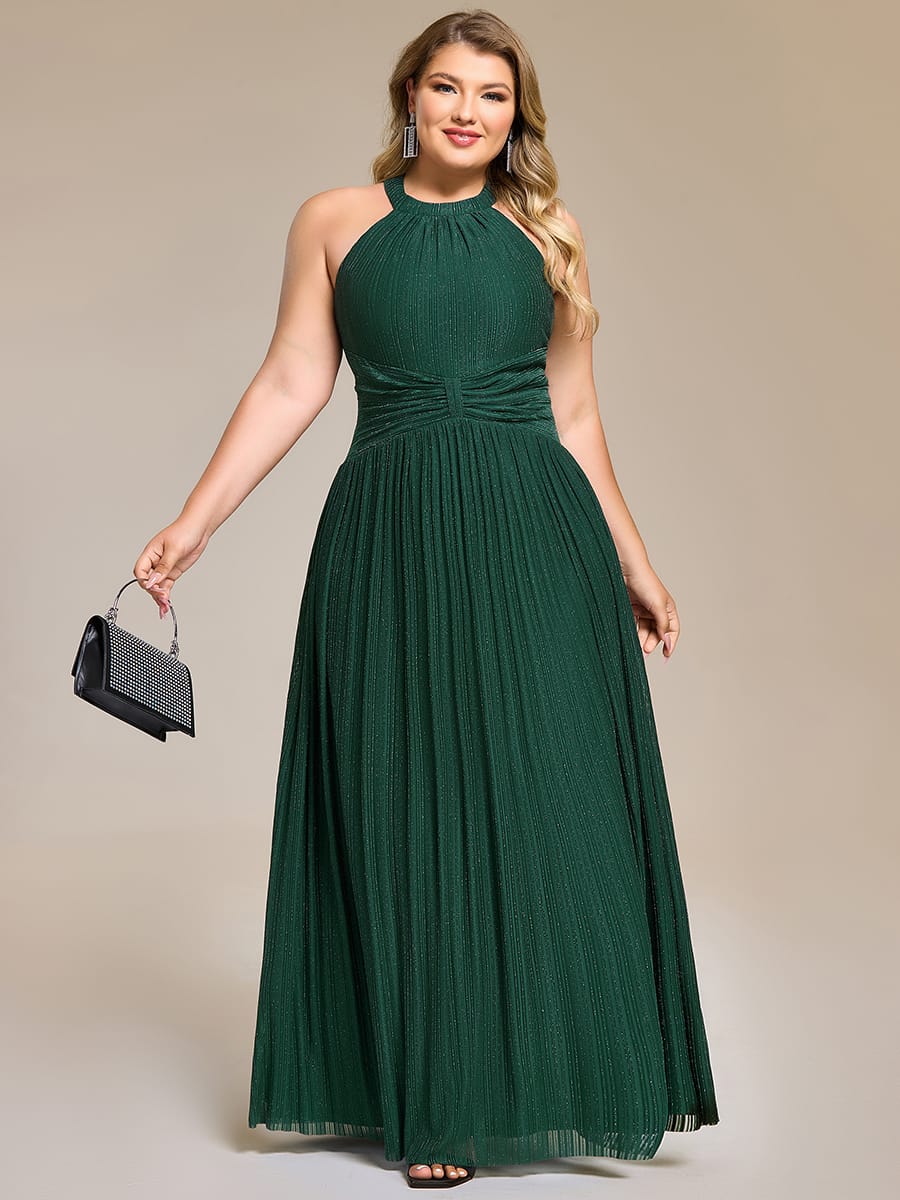 Sparkle Halter Neck Formal Evening Dress with A-line Silhouette #color_Dark Green