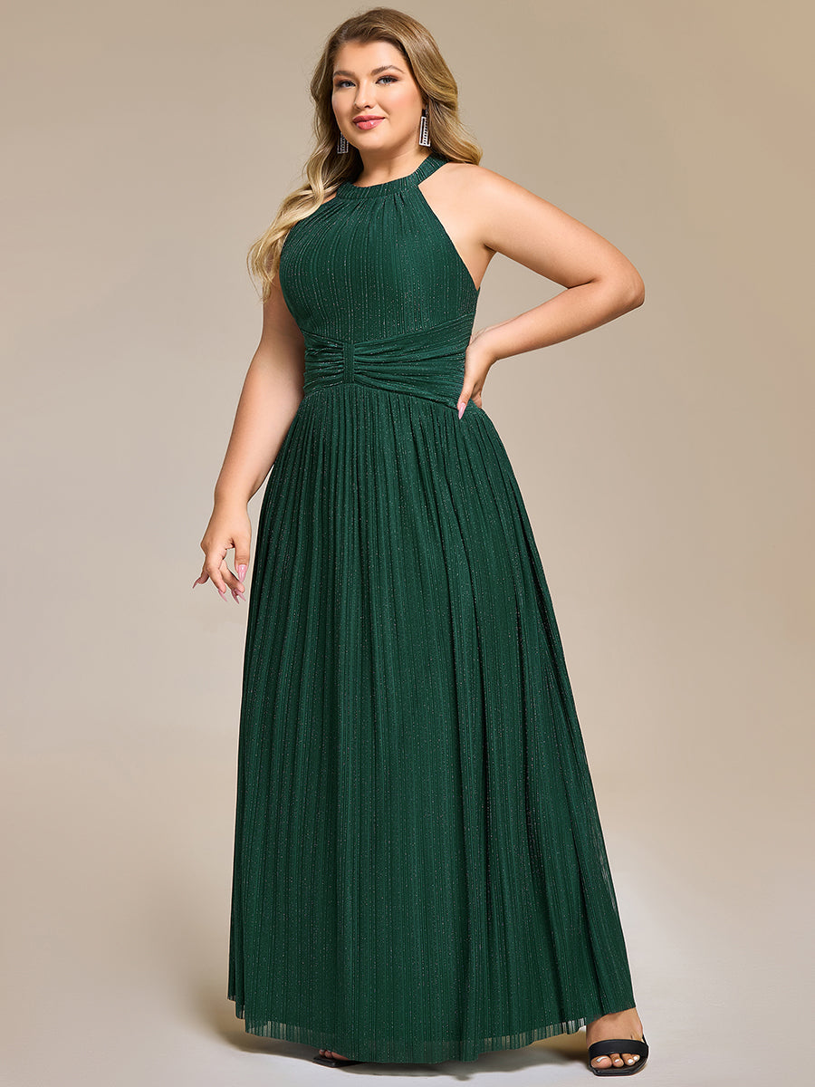 Sparkle Halter Neck Formal Evening Dress with A-line Silhouette #color_Red