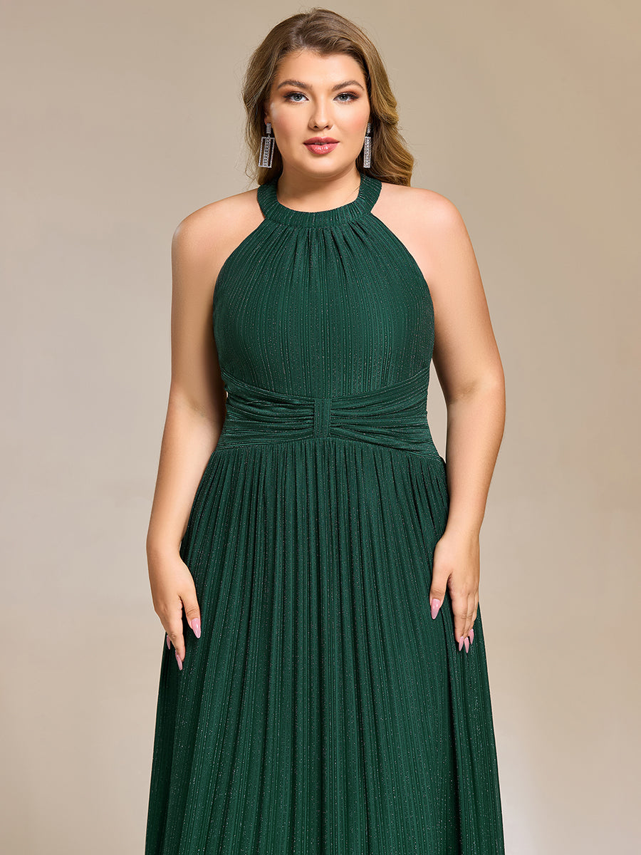 Sparkle Halter Neck Formal Evening Dress with A-line Silhouette #color_Red