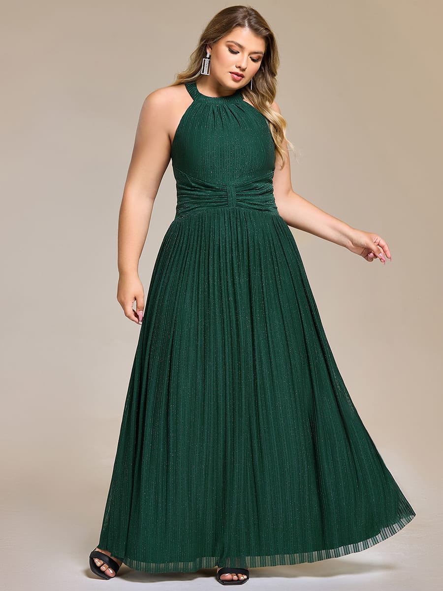 Sparkle Halter Neck Formal Evening Dress with A-line Silhouette #color_Dark Green