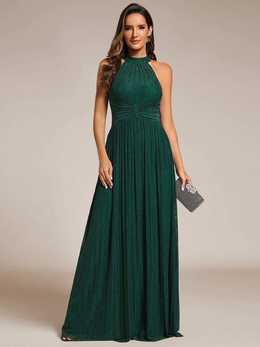 Sparkle Halter Neck Formal Evening Dress with A-line Silhouette #color_Dark Green