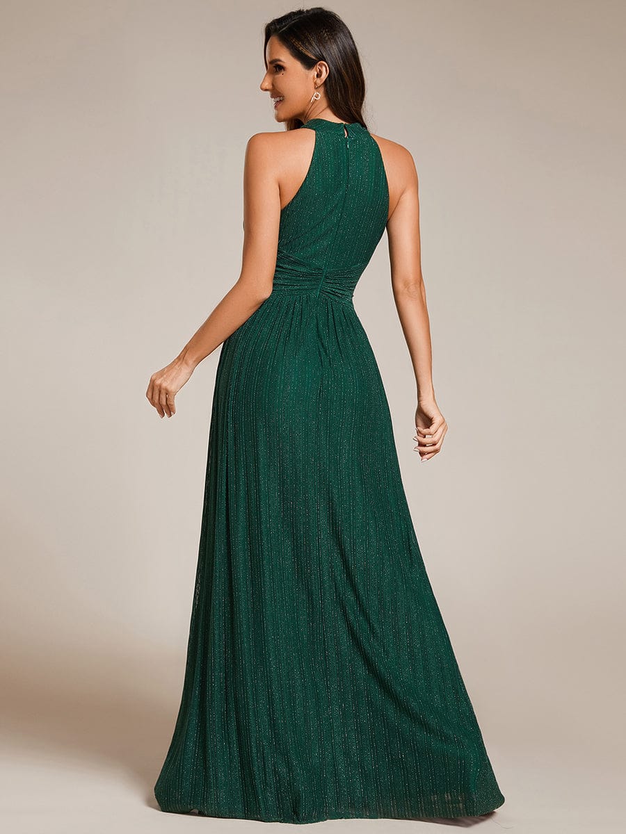 Sparkle Halter Neck Formal Evening Dress with A-line Silhouette #color_Dark Green
