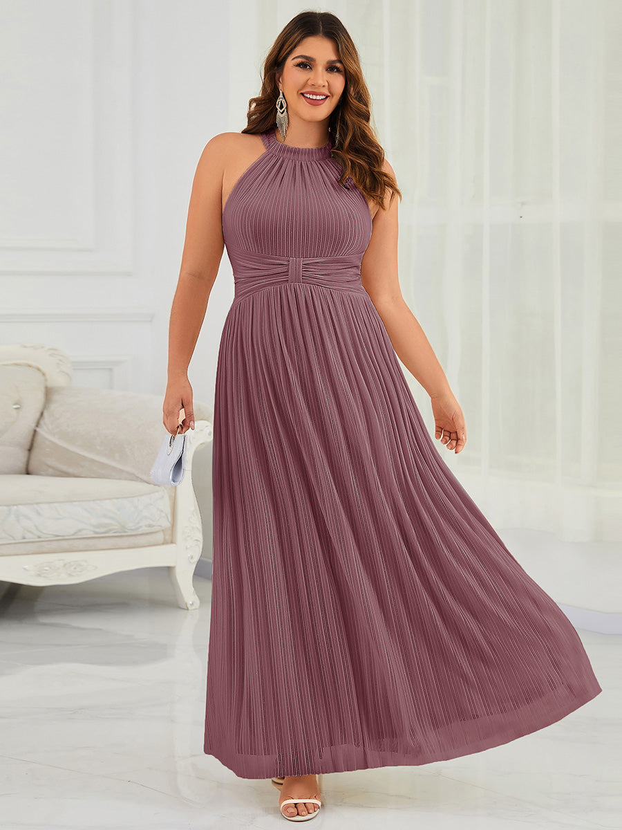 Sparkle Halter Neck Formal Evening Dress with A-line Silhouette #color_Purple Orchid