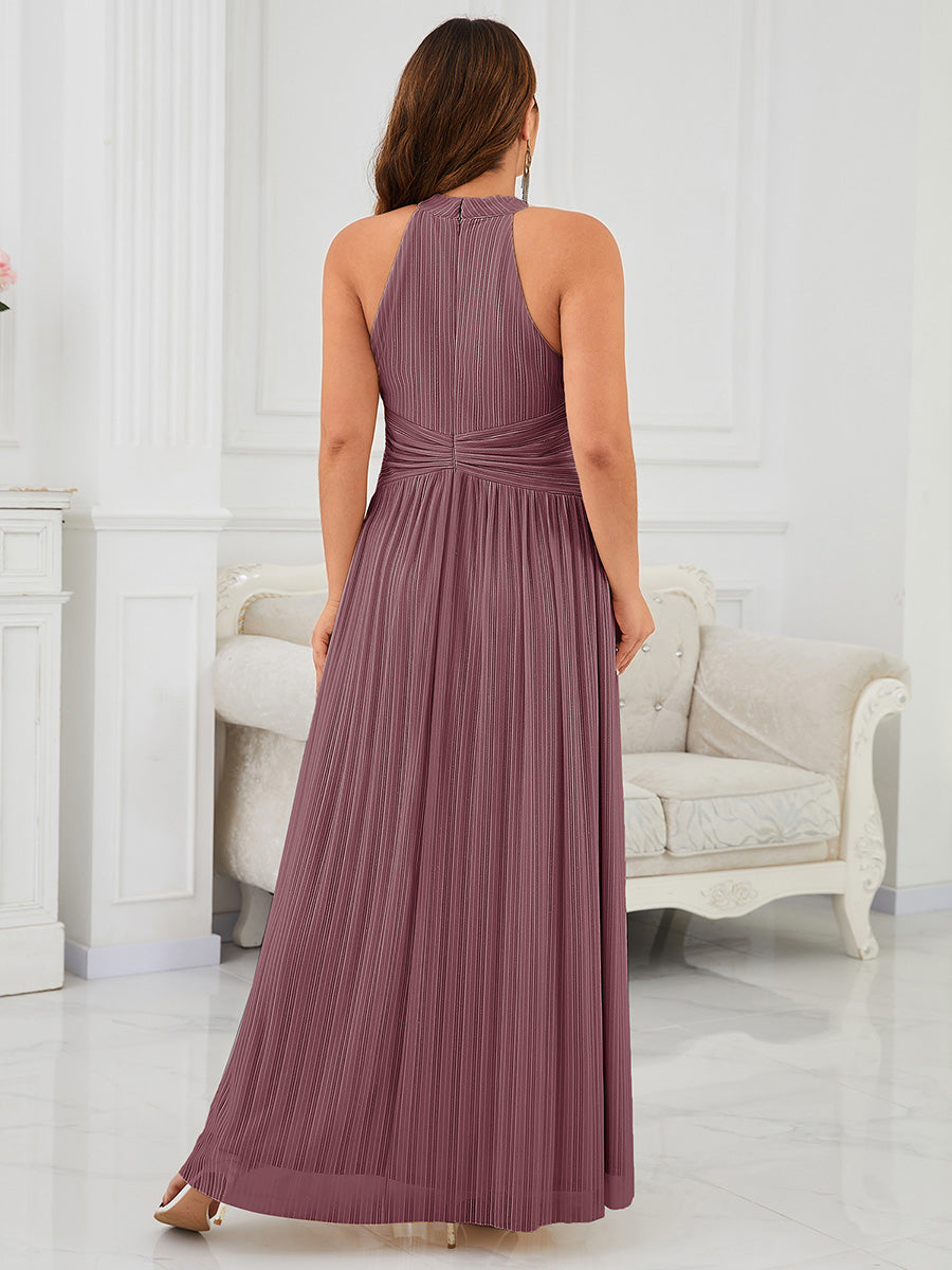 Sparkle Halter Neck Formal Evening Dress with A-line Silhouette #color_Purple Orchid