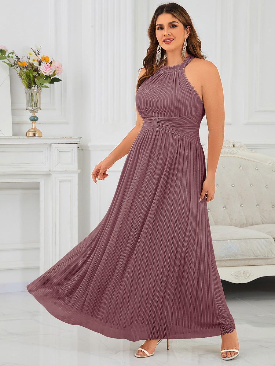 Sparkle Halter Neck Formal Evening Dress with A-line Silhouette #color_Purple Orchid