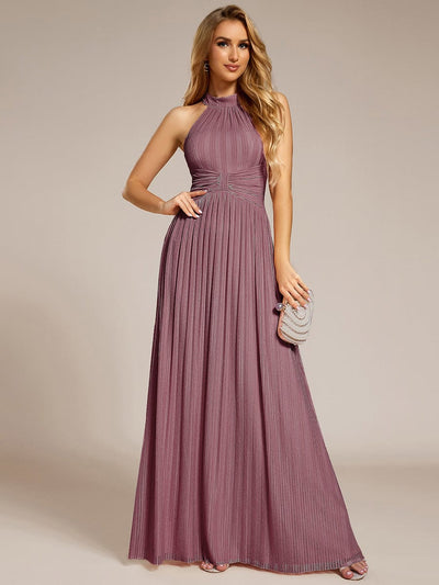 Sparkle Halter Neck Formal Evening Dress with A-line Silhouette #color_Purple Orchid