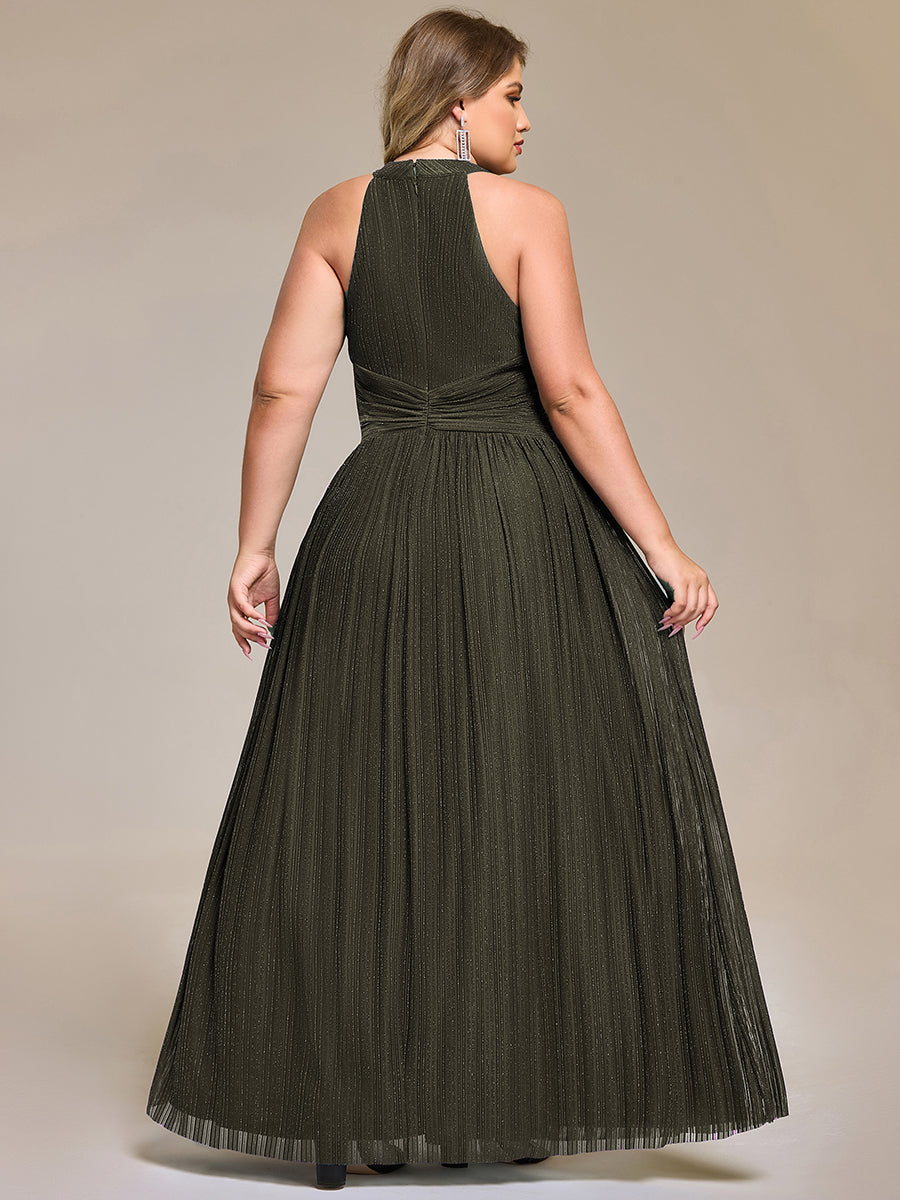 Sparkle Halter Neck Formal Evening Dress with A-line Silhouette #color_Olive Green