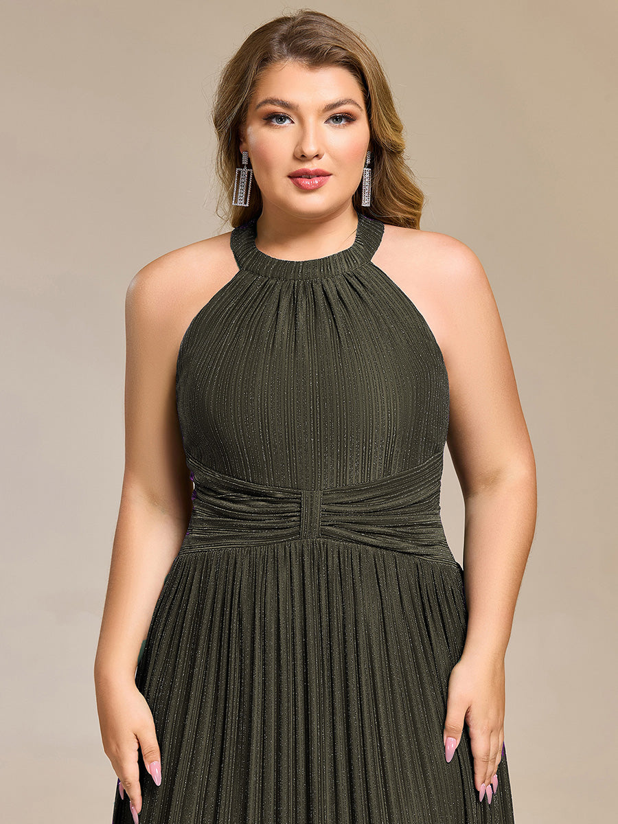 Sparkle Halter Neck Formal Evening Dress with A-line Silhouette #color_Olive Green