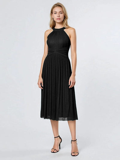 Mesh Sleeveless A-Line Evening Dress #color_Black