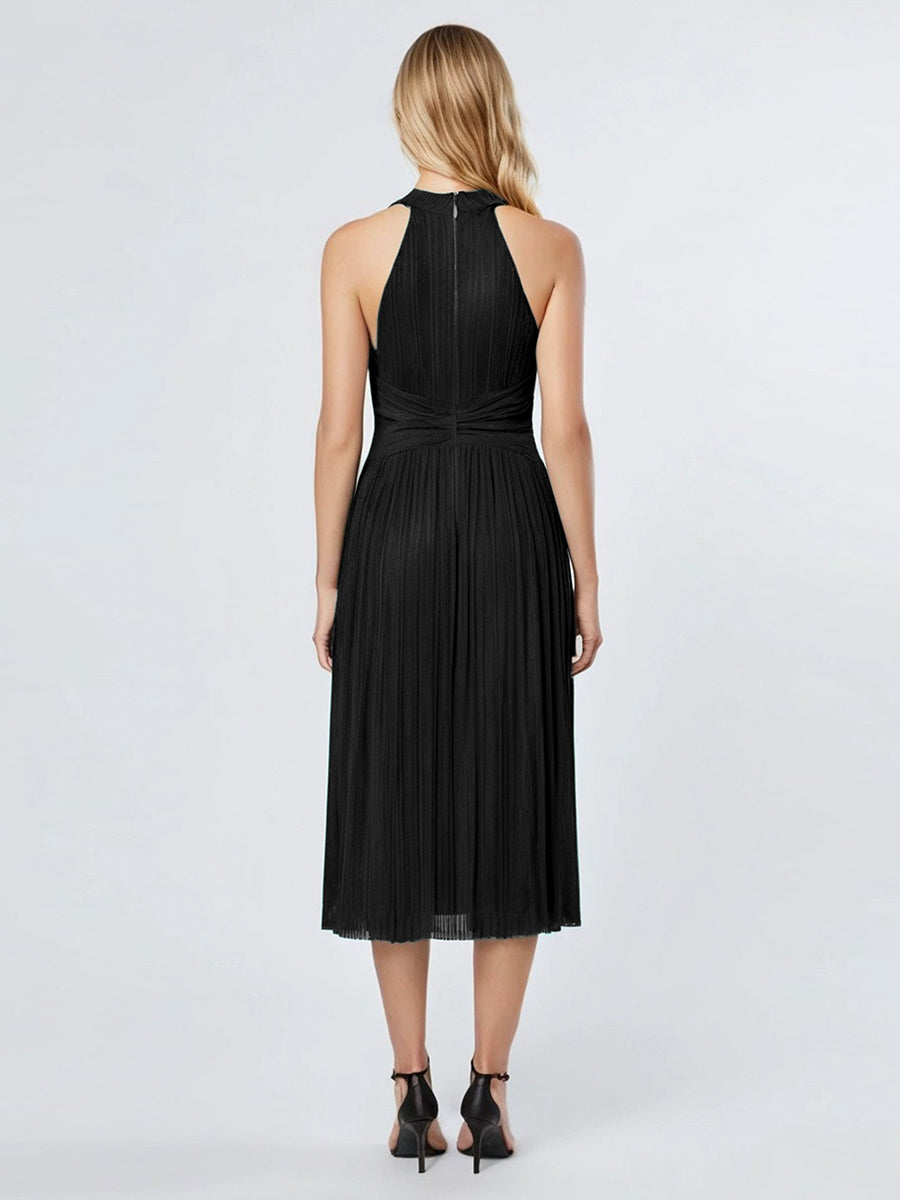 Mesh Sleeveless A-Line Evening Dress #color_Black