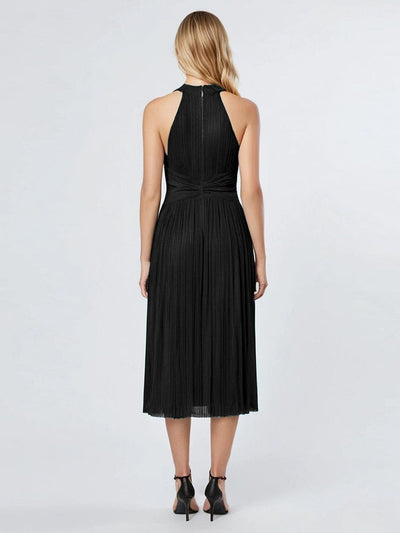 Mesh Sleeveless A-Line Evening Dress #color_Black