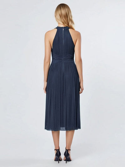 Mesh Sleeveless A-Line Evening Dress #color_Navy Blue