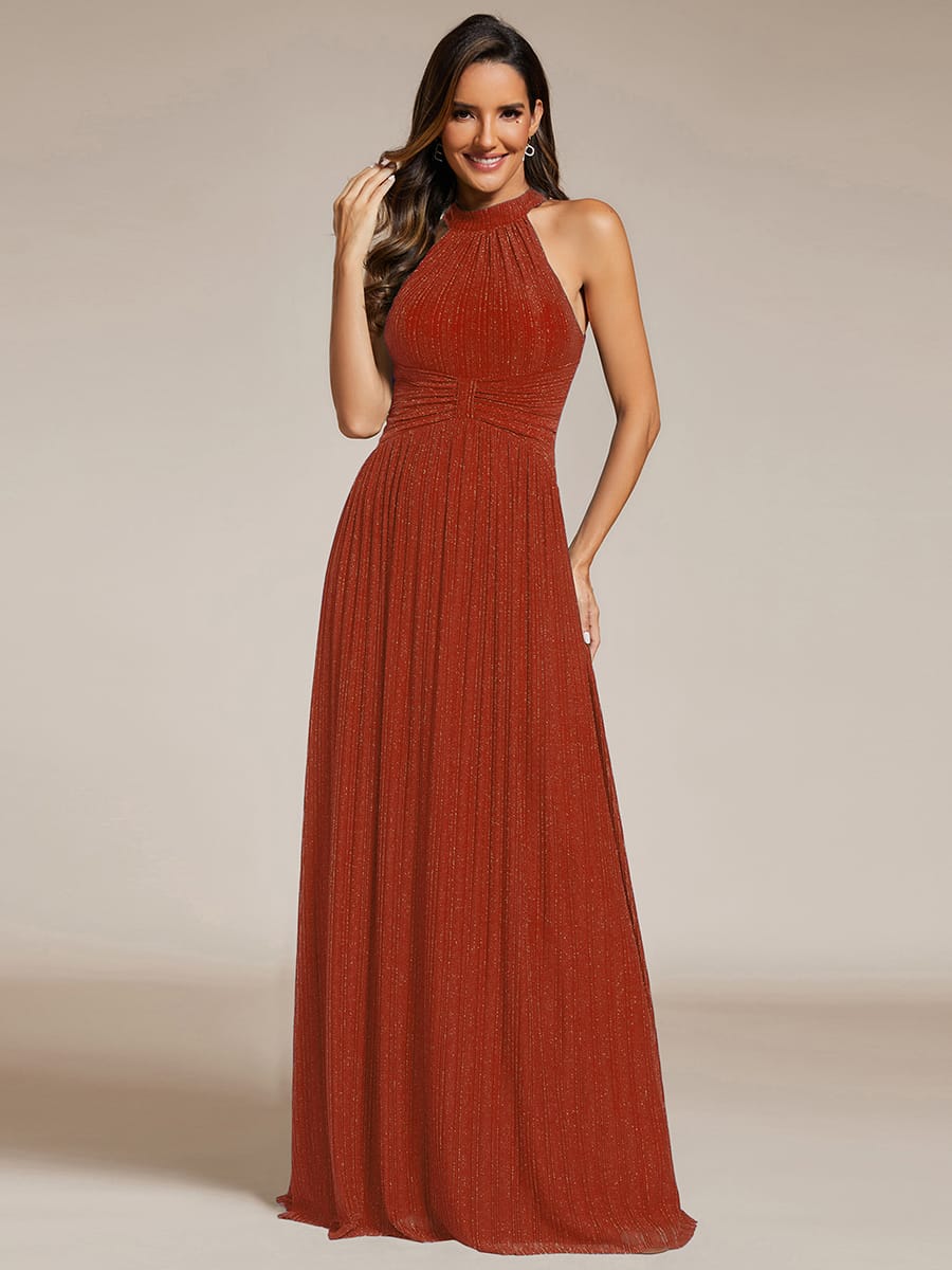 Sparkle Halter Neck Formal Evening Dress with A-line Silhouette #color_Burnt Orange