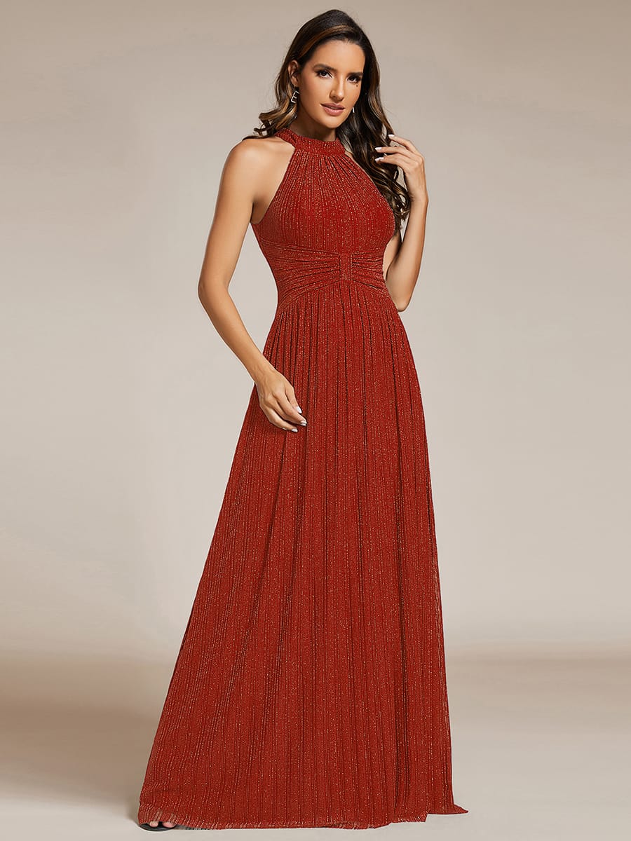 Sparkle Halter Neck Formal Evening Dress with A-line Silhouette #color_Burnt Orange