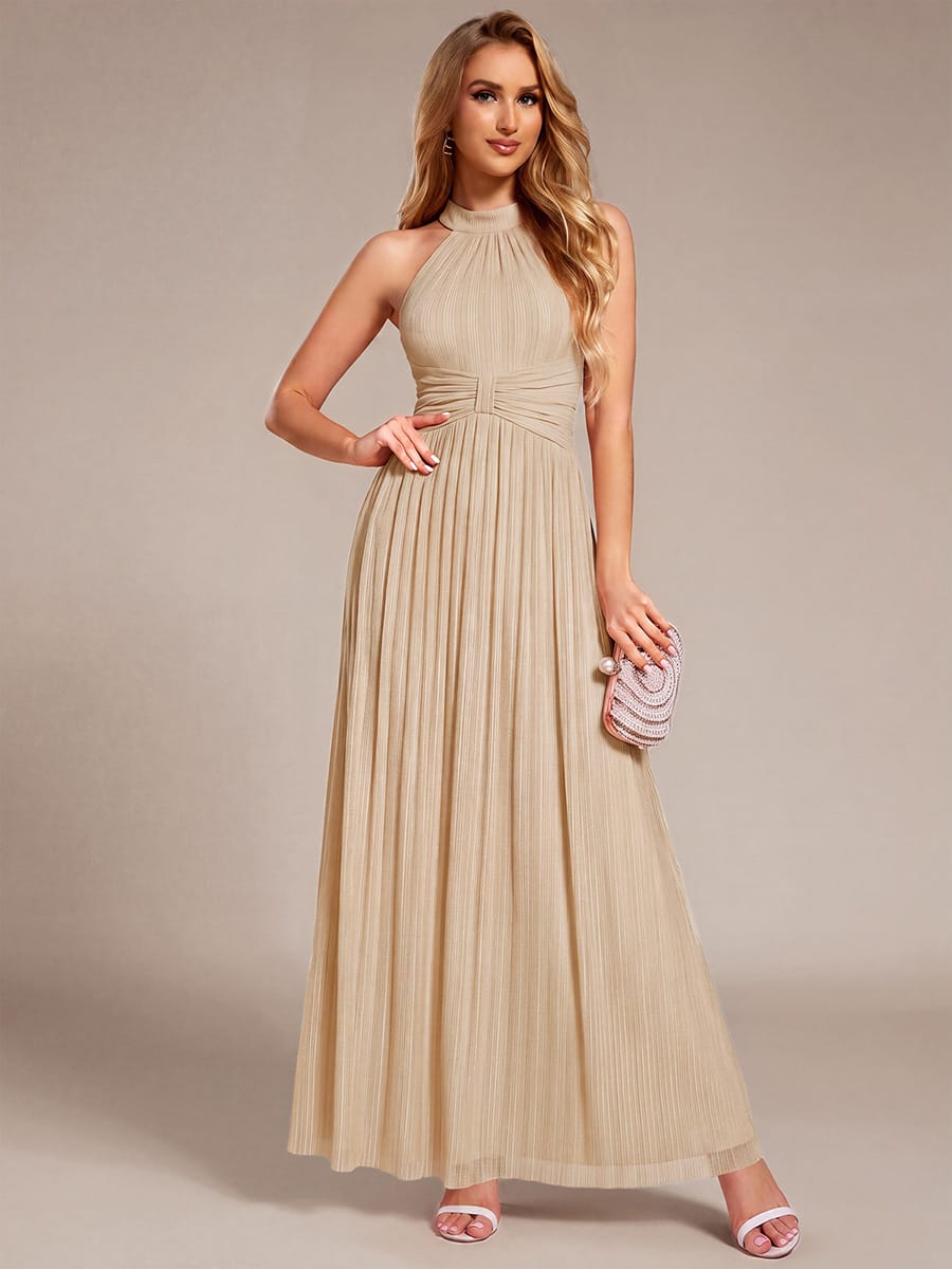 Sparkle Halter Neck Formal Evening Dress with A-line Silhouette #color_Champagne