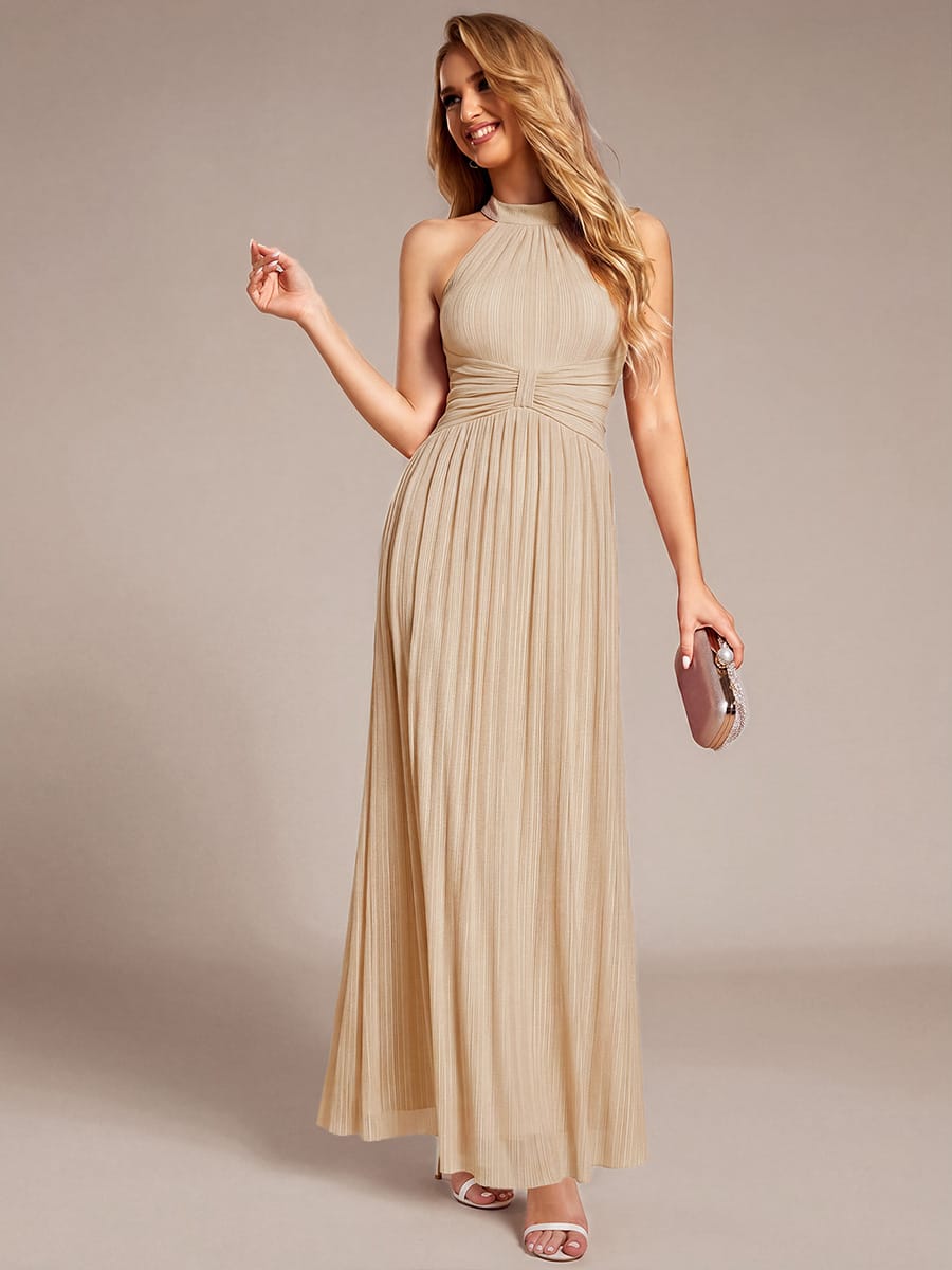 Sparkle Halter Neck Formal Evening Dress with A-line Silhouette #color_Champagne