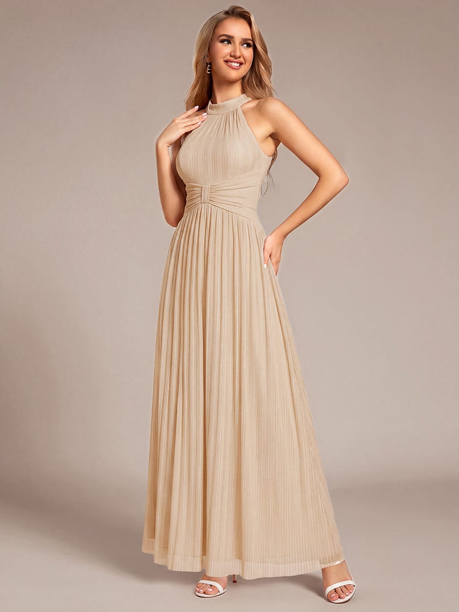 Sparkle Halter Neck Formal Evening Dress with A-line Silhouette #color_Champagne