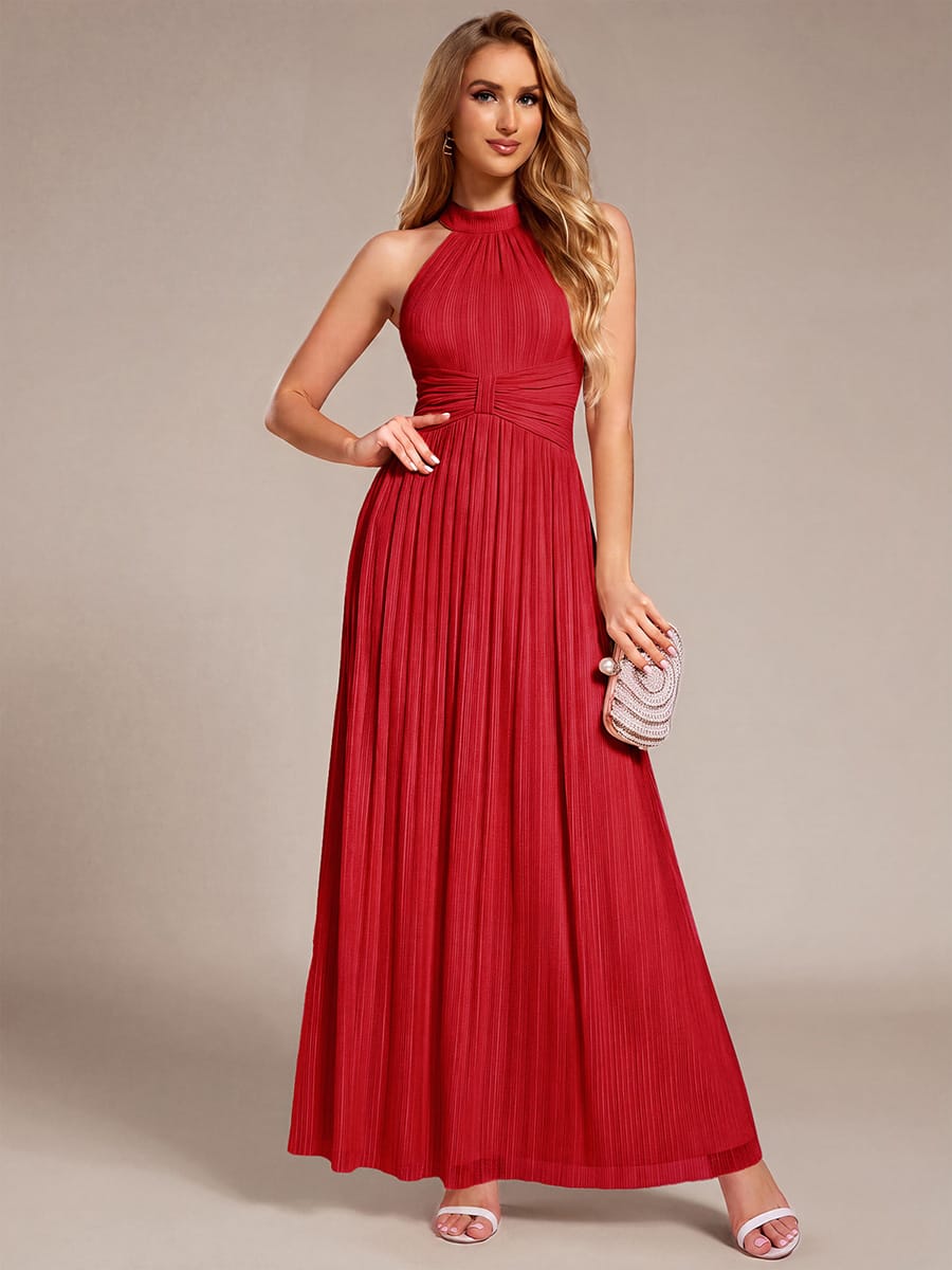 Sparkle Halter Neck Formal Evening Dress with A-line Silhouette #color_Red
