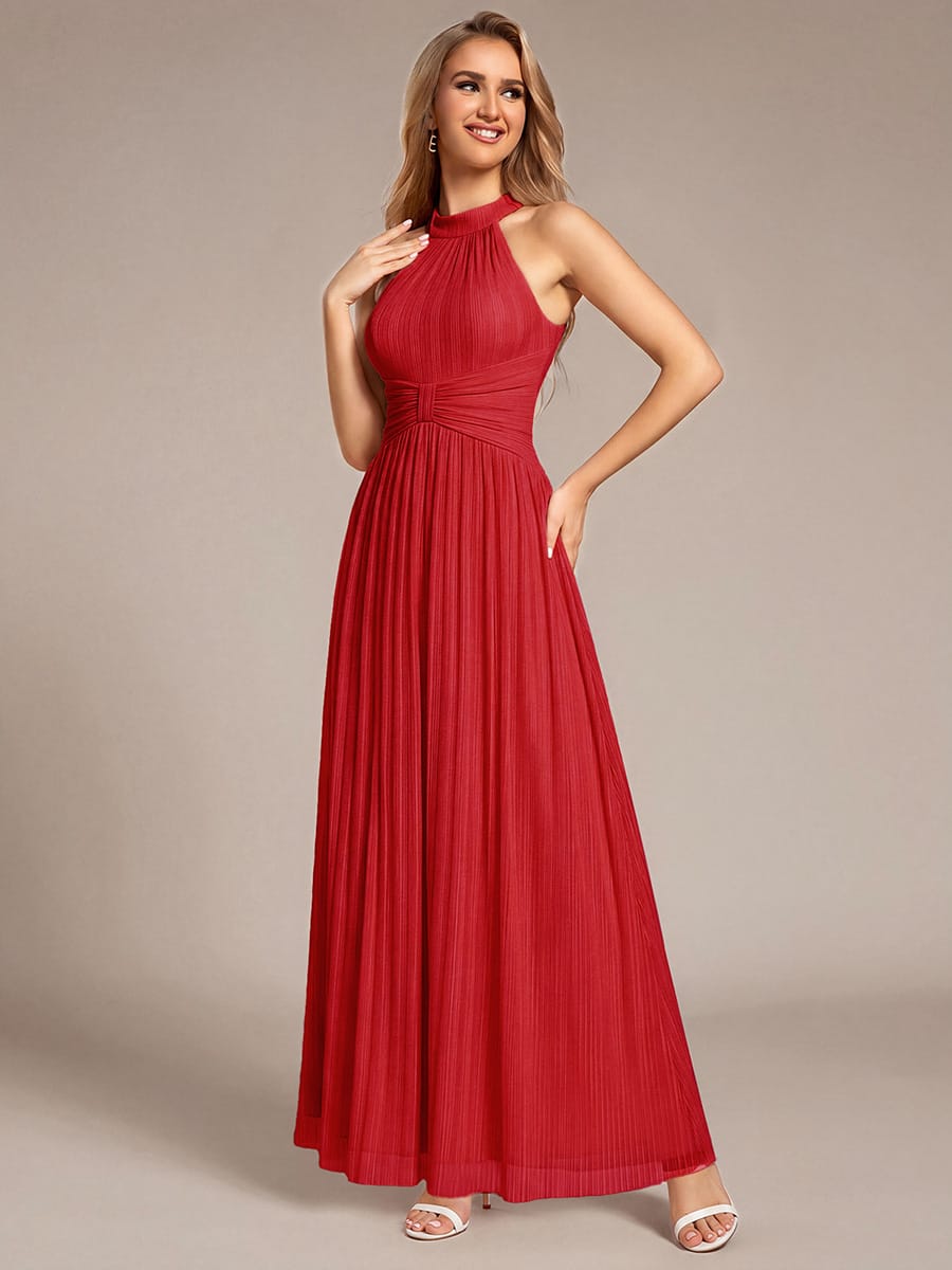 Sparkle Halter Neck Formal Evening Dress with A-line Silhouette #color_Red
