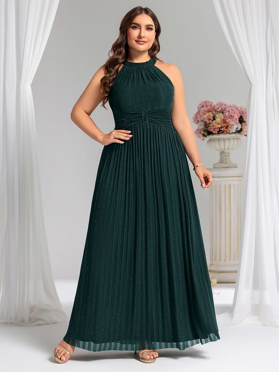 Sparkle Halter Neck Formal Evening Dress with A-line Silhouette #color_Teal