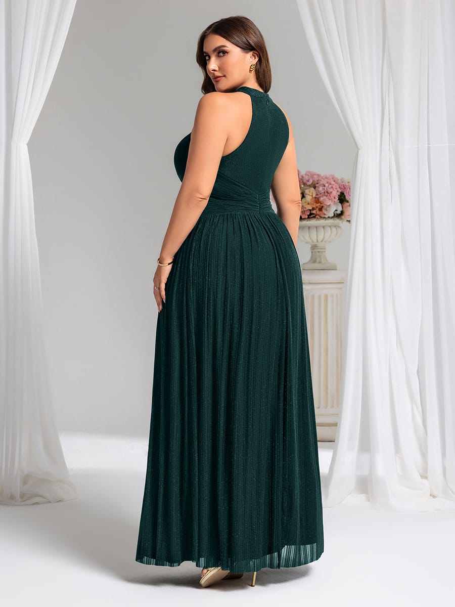 Sparkle Halter Neck Formal Evening Dress with A-line Silhouette #color_Teal