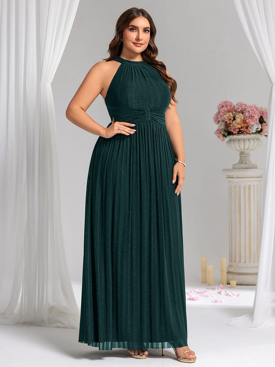 Sparkle Halter Neck Formal Evening Dress with A-line Silhouette #color_Teal