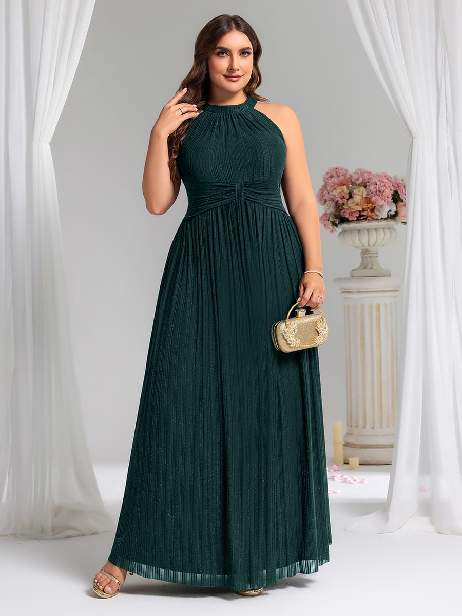 Sparkle Halter Neck Formal Evening Dress with A-line Silhouette #color_Teal
